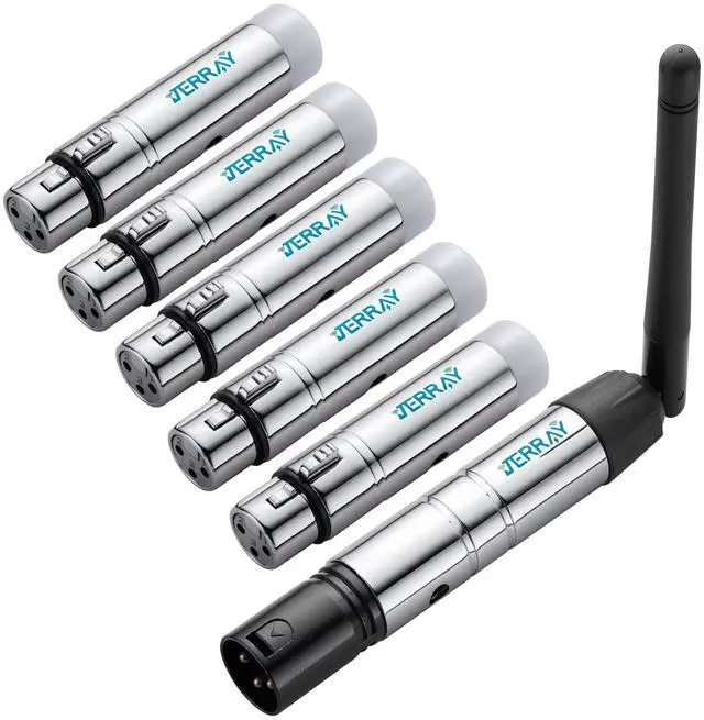 Main image of 6Pcs Wireless DMX, Metal 2.4G DMX512 5pcs Female Receivers 1Transmitter for DMX Transmitter Light Controller, DJ Equipment, LED Stage, Bar, Disco, Theater, Concert, PAR Effect Lamp, silver
