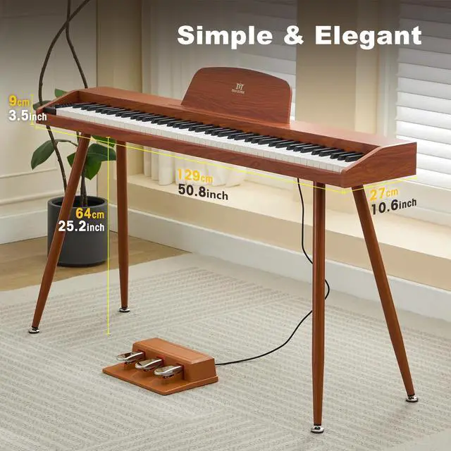 Alt view image 4 of 7 - 88 Key Piano Keyboard Semi Weighted Home Digital Piano for Beginners | Electric Piano with 800 Tones, 600 Rhythms, 80 Demo, 3-Pedal Unit, Furniture Stand, USB MIDI, Wireless Connection, Brown