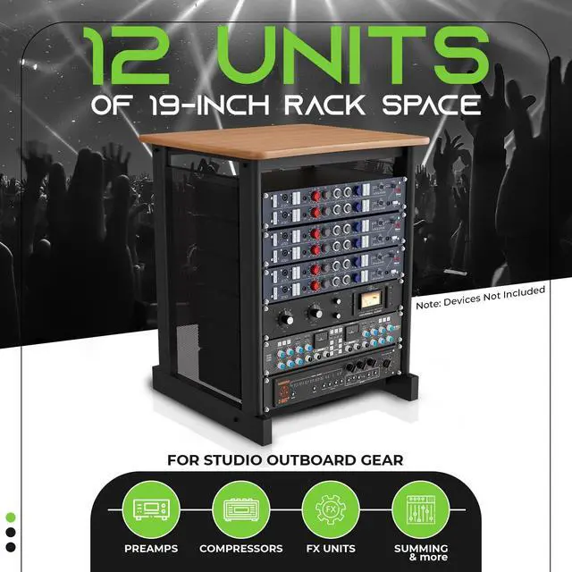 Alt view image 3 of 6 - 12U Audio Rack, 19 Inch Steel AV Rack, Server Rack and Network Rack Stand with Flat Oak Top, Rack for Music Gear, Mixers, Network Equipment, Server Hardware and Audio Components
