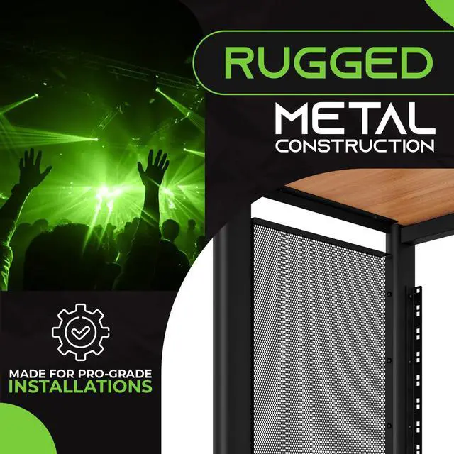 Alt view image 4 of 6 - 12U Audio Rack, 19 Inch Steel AV Rack, Server Rack and Network Rack Stand with Flat Oak Top, Rack for Music Gear, Mixers, Network Equipment, Server Hardware and Audio Components