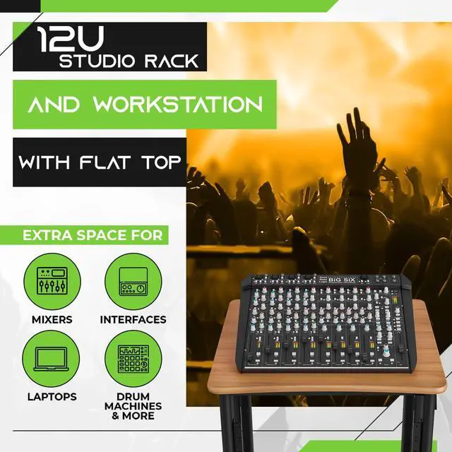 Alt view image 2 of 6 - 12U Audio Rack, 19 Inch Steel AV Rack, Server Rack and Network Rack Stand with Flat Oak Top, Rack for Music Gear, Mixers, Network Equipment, Server Hardware and Audio Components