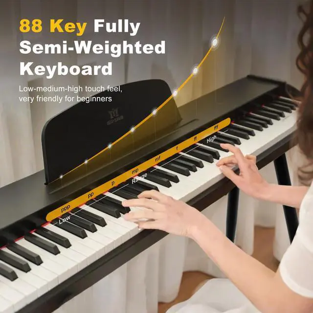 Alt view image 3 of 7 - 88 Key Piano Keyboard Semi Weighted Home Digital Piano for Beginners | Electric Piano with 800 Tones, 600 Rhythms, 80 Demo, 3-Pedal Unit, Furniture Stand, USB MIDI, Wireless Connection, Black