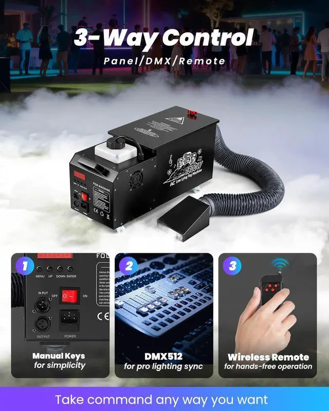 Alt view image 3 of 6 - Low Lying Fog Machine Water Based, 1800W Ground Fog Machine with Wireless Remote, DMX 512 & Manual Control | Replaces Bulky Dry Ice Machines | Compact Size for Halloween, Wedding, DJ Stage, etc