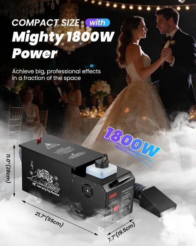 Alt view image 2 of 6 - Low Lying Fog Machine Water Based, 1800W Ground Fog Machine with Wireless Remote, DMX 512 & Manual Control | Replaces Bulky Dry Ice Machines | Compact Size for Halloween, Wedding, DJ Stage, etc