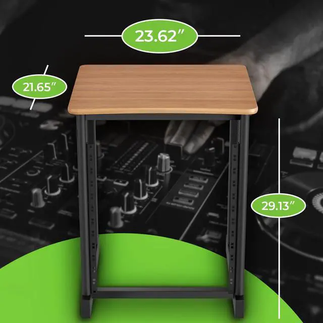 Alt view image 6 of 6 - 12U Audio Rack, 19 Inch Steel AV Rack, Server Rack and Network Rack Stand with Flat Oak Top, Rack for Music Gear, Mixers, Network Equipment, Server Hardware and Audio Components