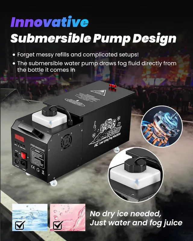 Alt view image 6 of 6 - Low Lying Fog Machine Water Based, 1800W Ground Fog Machine with Wireless Remote, DMX 512 & Manual Control | Replaces Bulky Dry Ice Machines | Compact Size for Halloween, Wedding, DJ Stage, etc