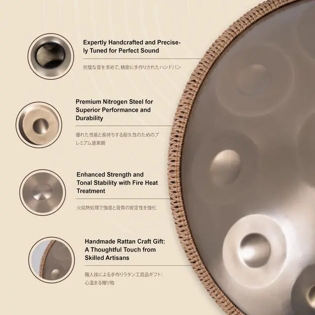 Alt view image 3 of 6 - Handpan Drum - 22-Inch 12-Note D Kurd 440Hz - Hand Tuning Handpan - Includes Soft Bag, Mallets, Stand, Note Stickers, Cleaning Cloth - Artist Performance Video