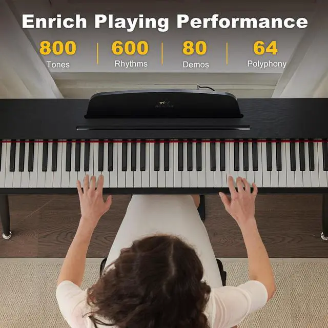 Alt view image 4 of 7 - 88 Key Piano Keyboard Semi Weighted Home Digital Piano for Beginners | Electric Piano with 800 Tones, 600 Rhythms, 80 Demo, 3-Pedal Unit, Furniture Stand, USB MIDI, Wireless Connection, Black