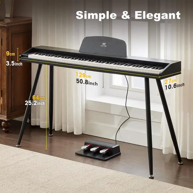 Alt view image 7 of 7 - 88 Key Piano Keyboard Semi Weighted Home Digital Piano for Beginners | Electric Piano with 800 Tones, 600 Rhythms, 80 Demo, 3-Pedal Unit, Furniture Stand, USB MIDI, Wireless Connection, Black