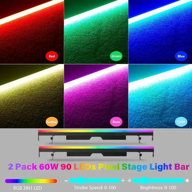Alt view image 2 of 7 - LED Stage Pixel Light Bar,60W 90 LEDs RGB DMX DJ Stage Wash Light Bar Side with Screw Seamless Stitching Design DMX Lights Strip for Event Stage Club Party Show Wedding Lighting 2Pack
