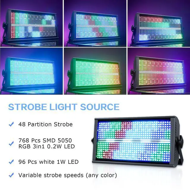 Alt view image 5 of 7 - Stage Light Bar LED 200W DJ Strobe Light 768 LEDs RGBW DJ Lights with 46 Zones Chasing, Wash Lighting Uplights Sound Activated DMX 512 for Stage Lighting Bars Party Wedding Show