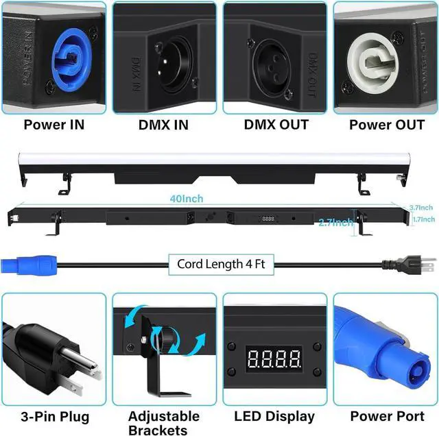 Alt view image 3 of 7 - LED Stage Pixel Light Bar,60W 90 LEDs RGB DMX DJ Stage Wash Light Bar Side with Screw Seamless Stitching Design DMX Lights Strip for Event Stage Club Party Show Wedding Lighting 2Pack