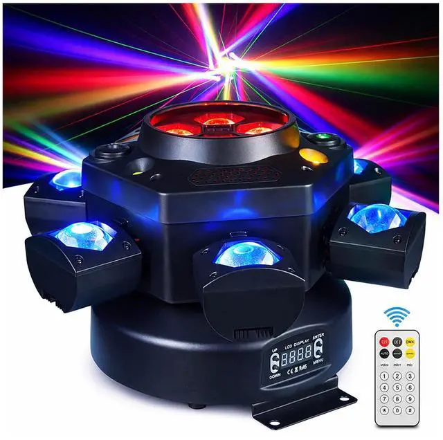 Main image of 150W 6-Arm Spider Bee-Eye Moving Head LED DJ Light | 4-in-1 RGBW Beam, Bee-Eye Wash, Red/Green Laser, White/Amber Strobe, Remote, Sound Active, 24CH DMX, Wedding DJ