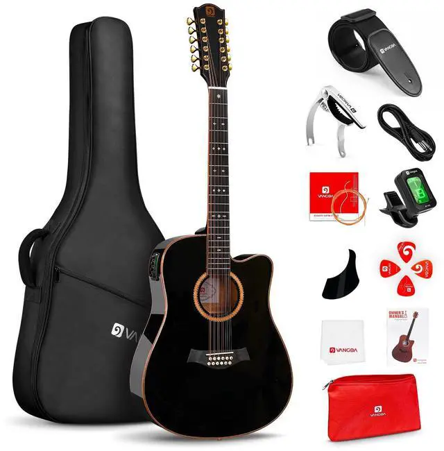 Main image of Advanced 12 String Guitar, Full Size Twelve String Guitar Acoustic Electric 4 Band EQ Electroacoustic Set for Professional Beginner Adults Intermediate, Spruce Top, Glossy Black