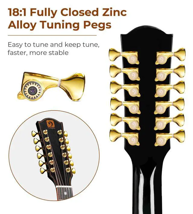 Alt view image 3 of 7 - Advanced 12 String Guitar, Full Size Twelve String Guitar Acoustic Electric 4 Band EQ Electroacoustic Set for Professional Beginner Adults Intermediate, Spruce Top, Glossy Black