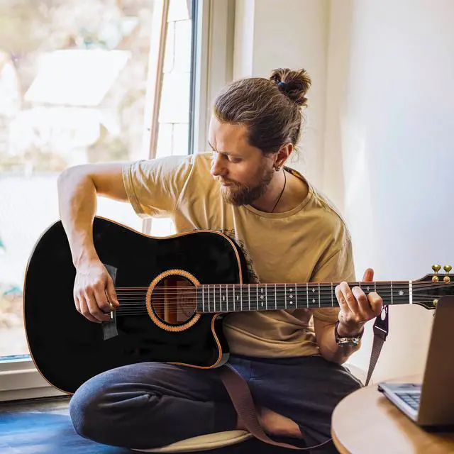Alt view image 6 of 7 - Advanced 12 String Guitar, Full Size Twelve String Guitar Acoustic Electric 4 Band EQ Electroacoustic Set for Professional Beginner Adults Intermediate, Spruce Top, Glossy Black