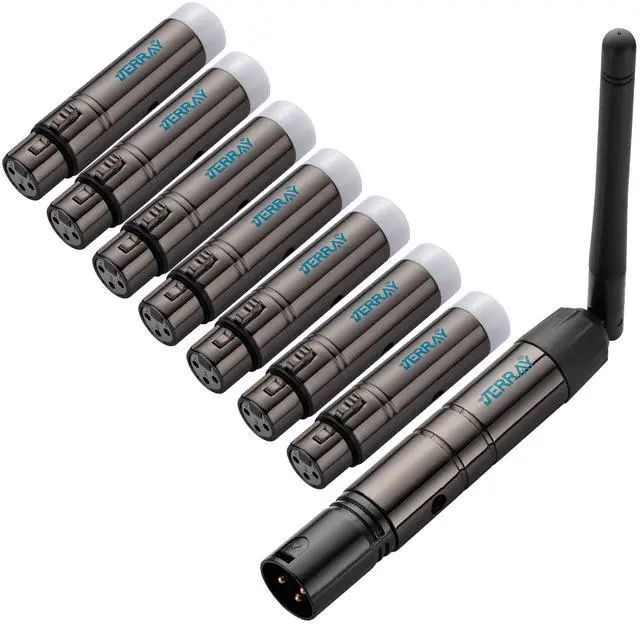 Main image of 8Pcs DMX Wireless 7 Female Receivers &1 Male Transmitter Control 2.4G Dfi DJ Short version for Led Stage PAR Party Light (Black)