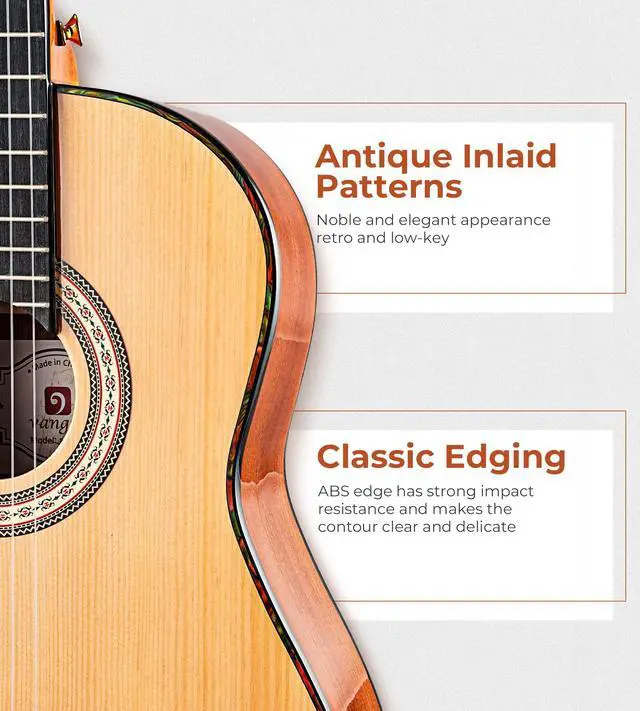 Alt view image 6 of 7 - Classical Guitar, 39" Nylon String, Full Size Beginner Spanish Guitar With Spruce Top And Sapele Back, Bundle for Gig Bag, Pedal, Tuner, Strap, Capo, Spare Strings