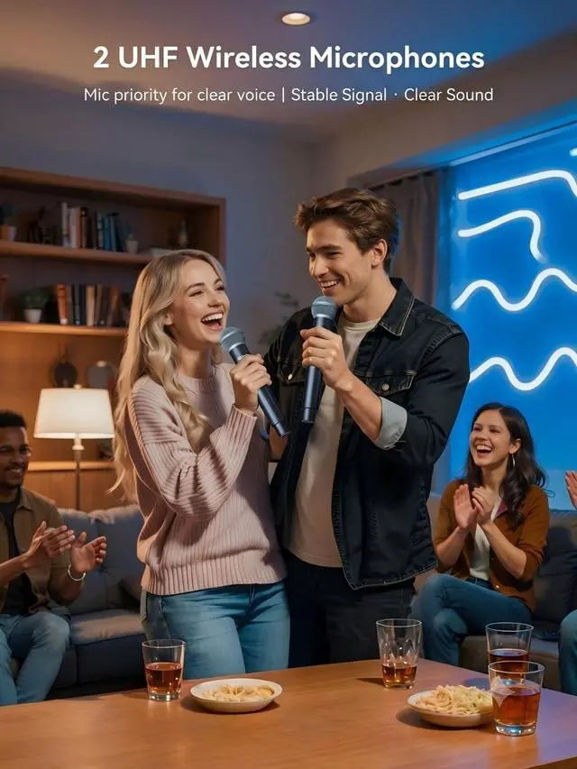 Alt view image 3 of 7 - Karaoke Machine for Adults with 2 Wireless UHF Microphones, 500W Peak Power Karaoke System with Dual 6.5'' Subwoofers, Portable Party Bluetooth Speaker with RC, Bass & Treble Control for Outdoor/Home