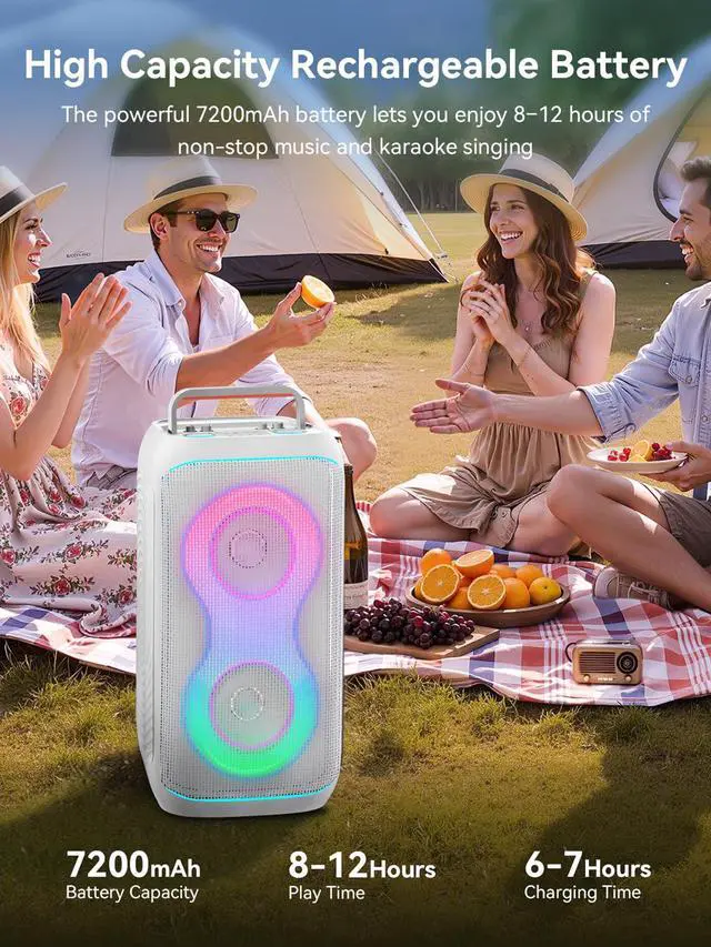 Alt view image 5 of 7 - Karaoke Machine for Adults with 2 Wireless UHF Microphones, 500W Peak Power Karaoke System with Dual 6.5'' Subwoofers, Portable Party Bluetooth Speaker with RC, Bass & Treble Control for Outdoor/Home