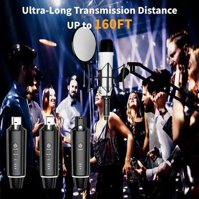 Alt view image 4 of 7 - Wireless XLR Microphone System (2 Transmitter & 1 Receiver) 2.4Ghz, XLR Mic Adapter for Dynamic Microphone, Audio Mixer, Electric Guitar Bass, 48V Phantom Power for Condenser Mic, 160ft Range