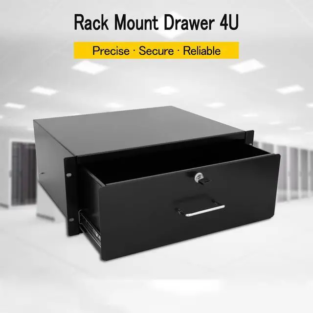 Alt view image 2 of 6 - Drawer Server Cabinet Case 19 Inch Locking Rack Mount DJ Lockable Deep Drawer with Key (4U)