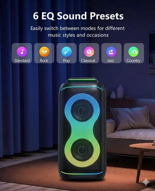 Alt view image 4 of 7 - GKD61 Karaoke Machine for Adults with 2 Wireless UHF Microphones, 500W Peak Power Karaoke System with Dual 6.5'' Subwoofers, Portable Party Bluetooth Speaker with RC, Bass & Treble Control for Outdoor