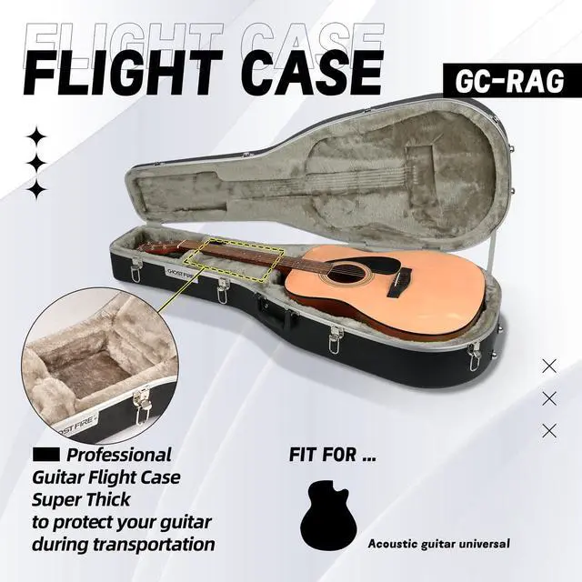 Alt view image 2 of 7 - Acoustic ABS Hard Case for Acoustic, GC-RAG Black | Portable Hard-Shell Case With Lock, Super Thick Case Fit for Acoustic, Soft Velvet Lining Suitable Inner Design