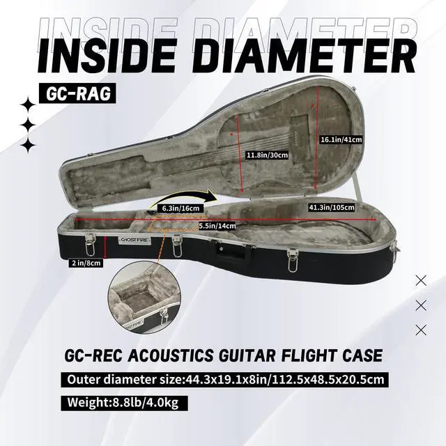 Alt view image 3 of 7 - Acoustic ABS Hard Case for Acoustic, GC-RAG Black | Portable Hard-Shell Case With Lock, Super Thick Case Fit for Acoustic, Soft Velvet Lining Suitable Inner Design