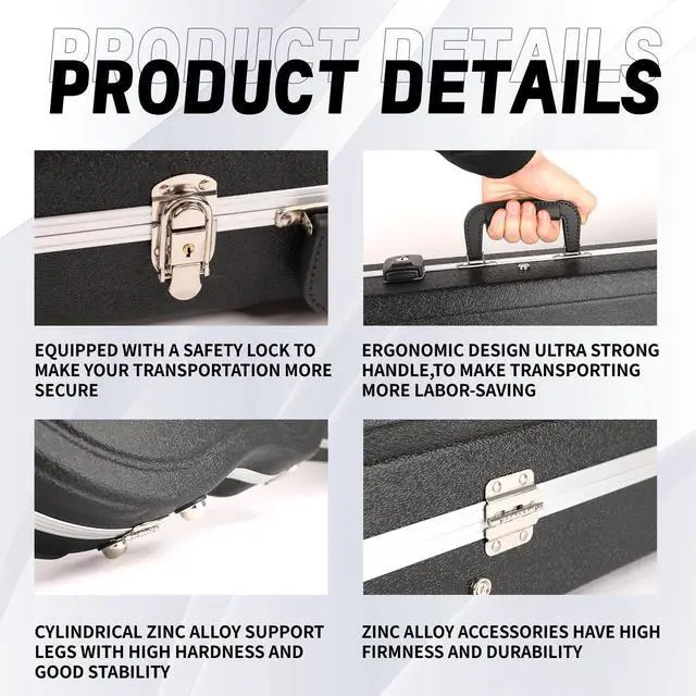 Alt view image 5 of 7 - Acoustic ABS Hard Case for Acoustic, GC-RAG Black | Portable Hard-Shell Case With Lock, Super Thick Case Fit for Acoustic, Soft Velvet Lining Suitable Inner Design