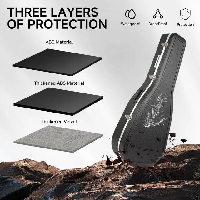 Alt view image 7 of 7 - Acoustic ABS Hard Case for Acoustic, GC-RAG Black | Portable Hard-Shell Case With Lock, Super Thick Case Fit for Acoustic, Soft Velvet Lining Suitable Inner Design