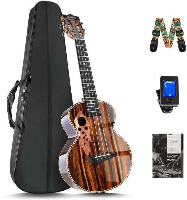 Main image of CAG94 Glossy Black Ebony 23" Concert Beginner Ukulele | Handmade Ukelele Starter Kit