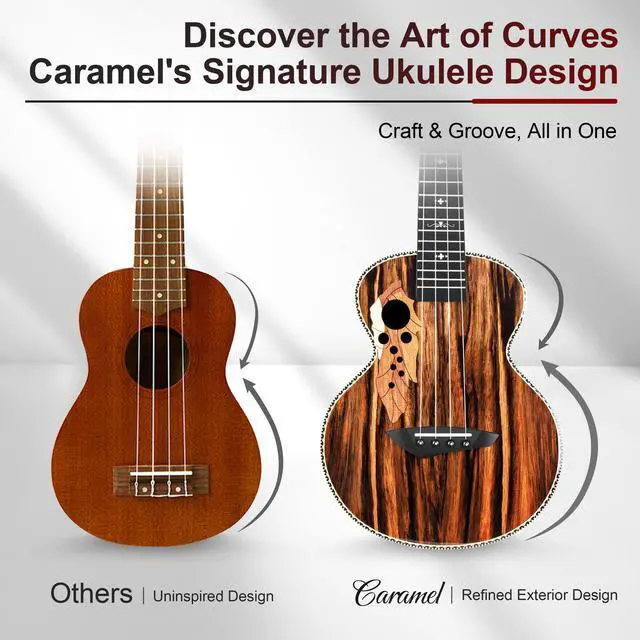 Alt view image 4 of 7 - CAG94 Glossy Black Ebony 23" Concert Beginner Ukulele | Handmade Ukelele Starter Kit