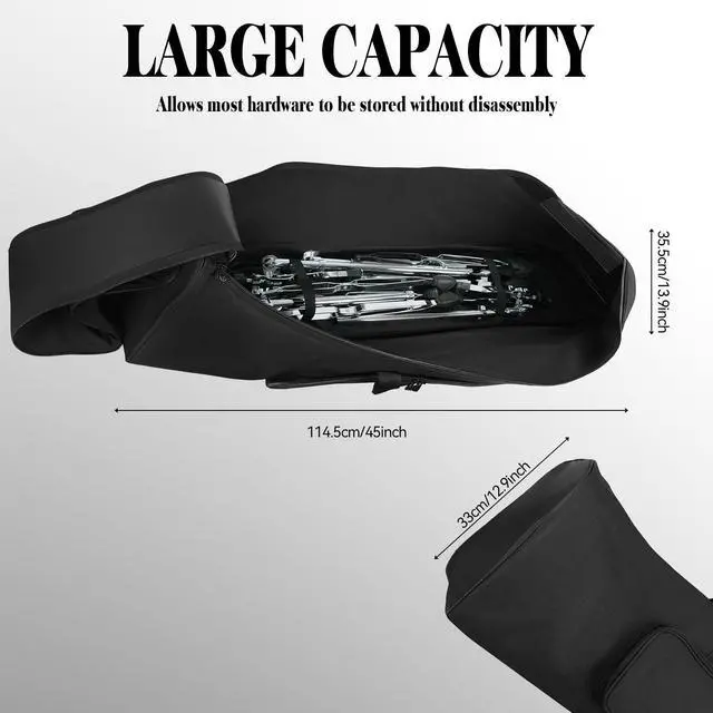 Alt view image 3 of 7 - Extra-Long Drum Hardware Bag, Heavy-Duty Drum Hardware Case for Cymbal Stands, Snare Stands, Pedals & Drum Accessories, Large Capacity Percussion Stand Bag