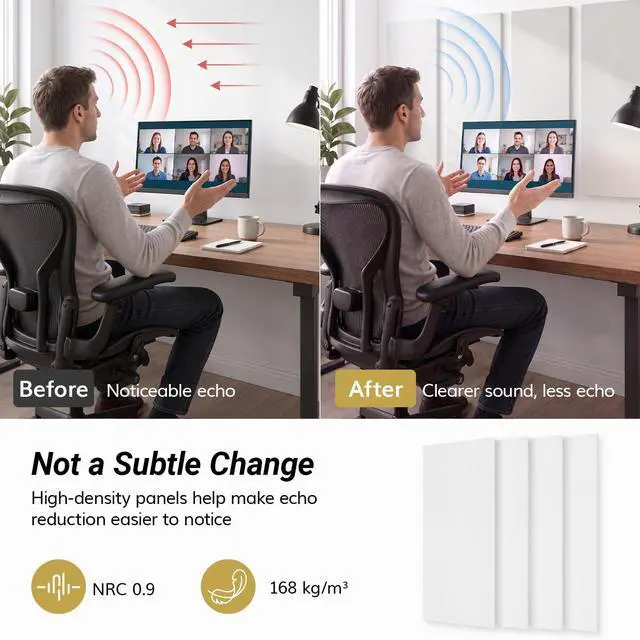 Alt view image 2 of 7 - Large Acoustic Panels Self-Adhesive, 8PCS 44.1" x 21.7" Sound Absorbing Panel, Acoustic Wall Panels for Interior Wall Decor and Recording Studio Acoustical Treatments, Living Room, Office, White