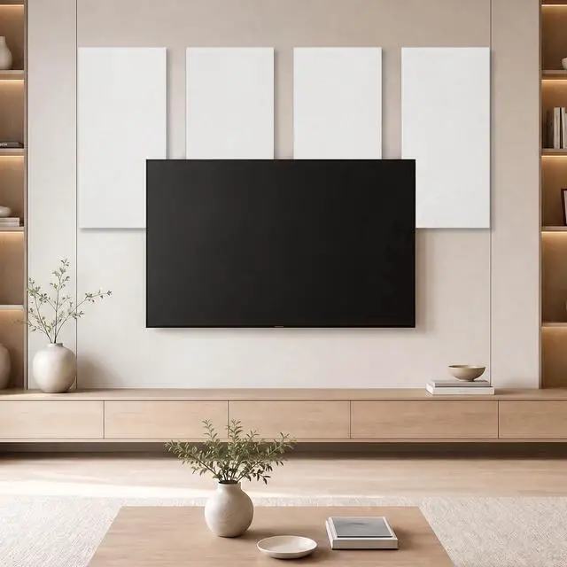 Alt view image 7 of 7 - Large Acoustic Panels Self-Adhesive, 8PCS 44.1" x 21.7" Sound Absorbing Panel, Acoustic Wall Panels for Interior Wall Decor and Recording Studio Acoustical Treatments, Living Room, Office, White
