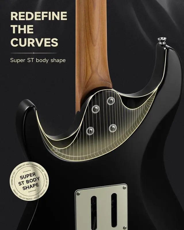 Alt view image 5 of 7 - 39 Inch Electric Guitar, DST-550 Solid Double-cut Poplar Body Electric Guitar for Intermediate & Pro Players, 7 Tone-switching Options & Tremolo Bridge, Bonus Bag- Black