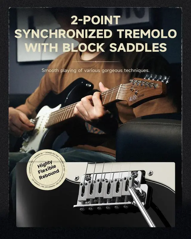 Alt view image 7 of 7 - 39 Inch Electric Guitar, DST-550 Solid Double-cut Poplar Body Electric Guitar for Intermediate & Pro Players, 7 Tone-switching Options & Tremolo Bridge, Bonus Bag- Black
