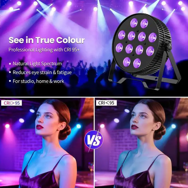Alt view image 6 of 7 - 12X18W LED Stage Light,6-in-1 RGBAL+UV DJ Par Lights-4 Packs | 12W*18 PCS RGB+Lime Amber UV LEDs, Auto/Sound/DMX512/Master-Slave, Ideal For Parties, Concerts, Theatrical, Uplighting, Event