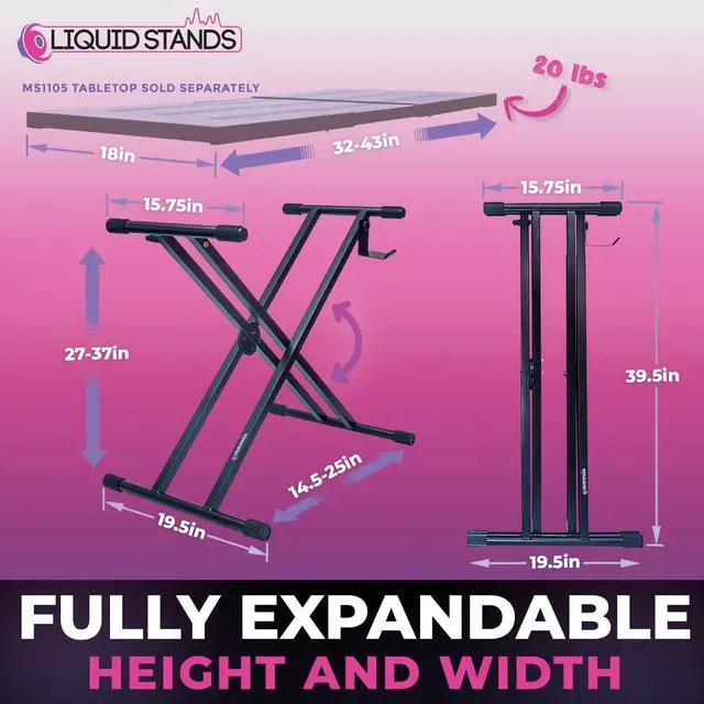 Alt view image 2 of 6 - Piano Keyboard Stand X Style Adjustable Portable Heavy Duty | Fits 54 61 88 Key Electric Compatibility, Double Braced Foldable Frame, Digital Music Table for Kids and Adults