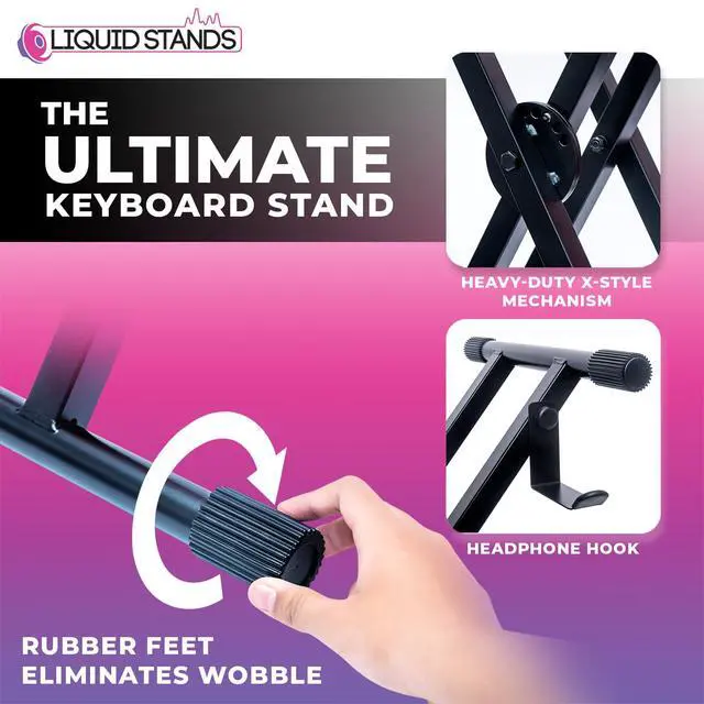 Alt view image 5 of 6 - Piano Keyboard Stand X Style Adjustable Portable Heavy Duty | Fits 54 61 88 Key Electric Compatibility, Double Braced Foldable Frame, Digital Music Table for Kids and Adults