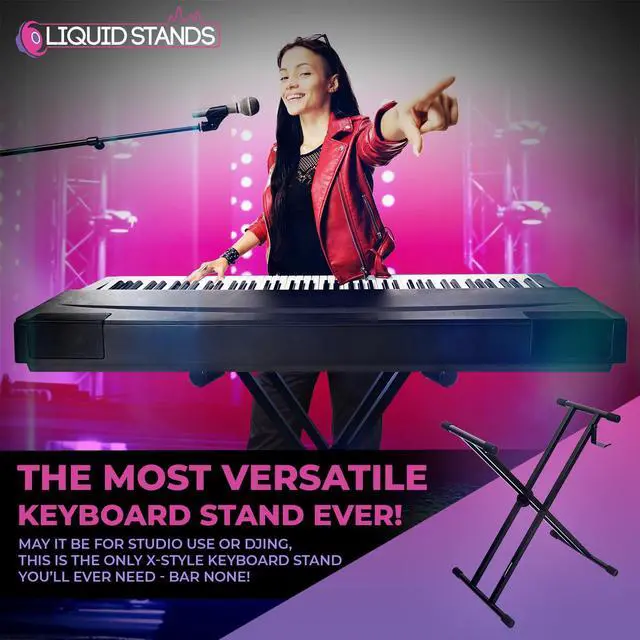 Alt view image 6 of 6 - Piano Keyboard Stand X Style Adjustable Portable Heavy Duty | Fits 54 61 88 Key Electric Compatibility, Double Braced Foldable Frame, Digital Music Table for Kids and Adults