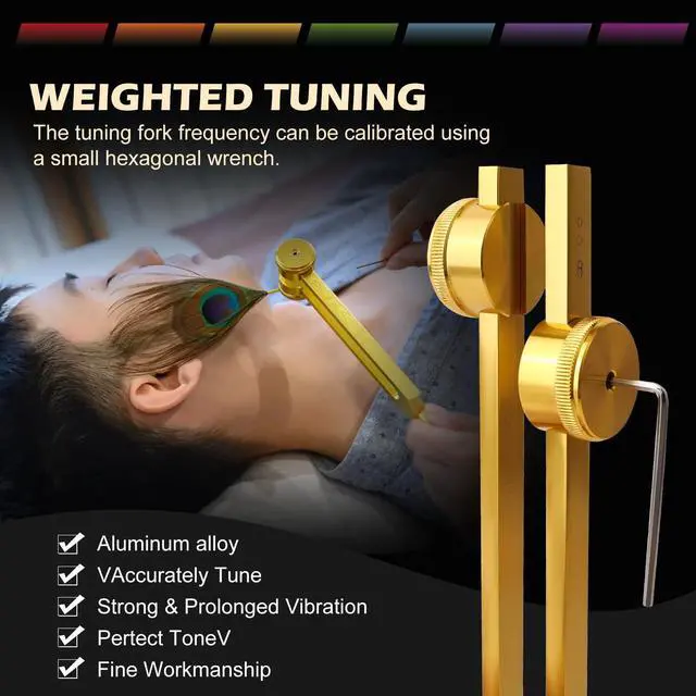 Alt view image 6 of 7 - Chakra Tuning Forks Set for Healing, 7 Chakra+1 Soul Purpose Weighted Tuning Forks for DNA Healing, Chakra, Sound Therapy etc, Multicolour(126.22 Hz, 136.1 Hz, 141.27 Hz, 172.06 Hz etc)