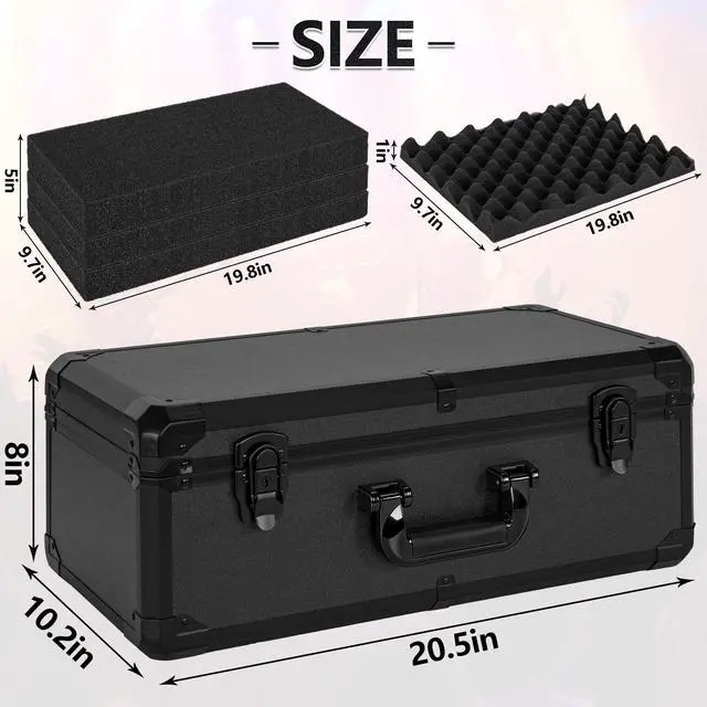 Alt view image 4 of 7 - 20 Inch Carrying Case with Customizable Pre-Diced Foam | Aluminum Case, Aluminum Alloy Sturdy Build, Storage Case for Microphone, Equipment, Camera, Tools, Recorder, etc