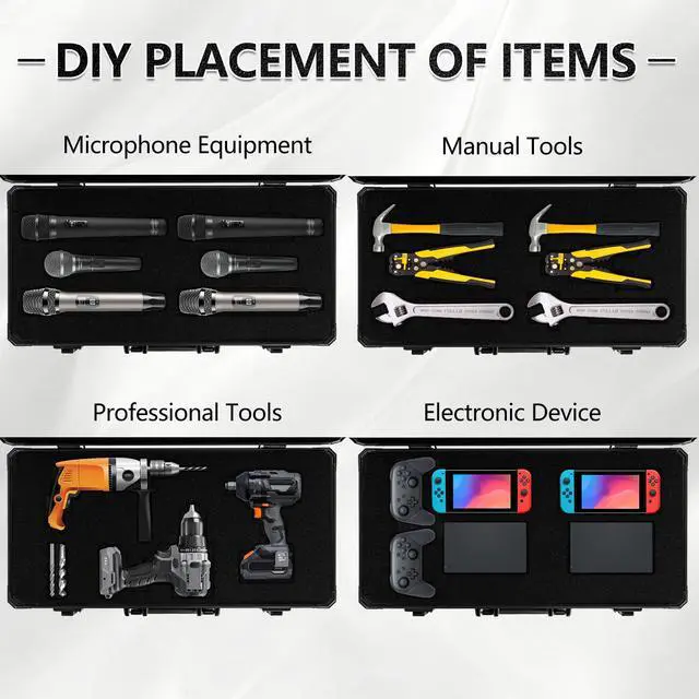 Alt view image 5 of 7 - 20 Inch Carrying Case with Customizable Pre-Diced Foam | Aluminum Case, Aluminum Alloy Sturdy Build, Storage Case for Microphone, Equipment, Camera, Tools, Recorder, etc