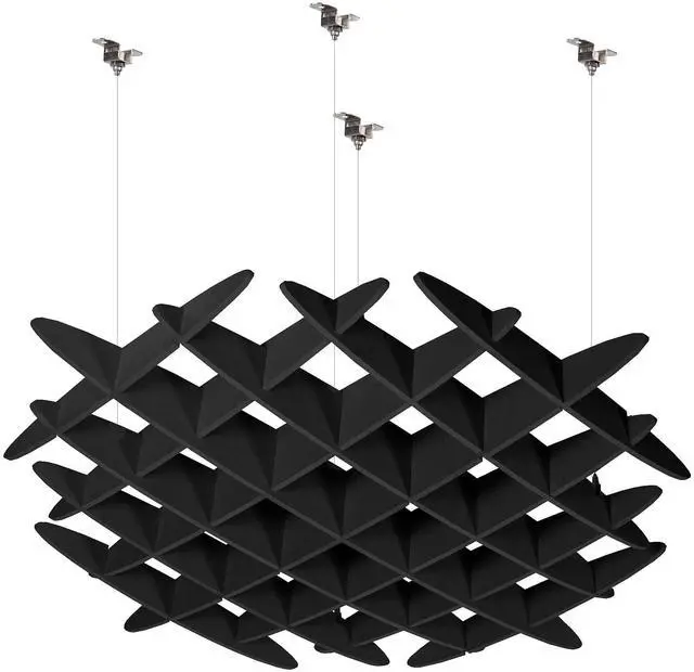 Main image of Black Acoustic Ceiling Waffle Panel, PP-CW01B | Hexagonal Hanging Sound Absorber, Modern Noise Reduction Chandelier