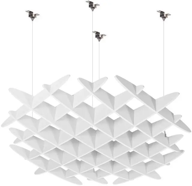 Main image of White Acoustic Ceiling Waffle Panel, PP-CW01W | Hexagonal Hanging Sound Absorber, Modern Noise Reduction Chandelier