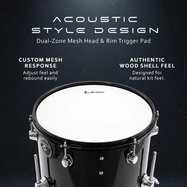 Alt view image 3 of 7 - T950 Electronic Floor Tom - 13"x13" Dual-Zone Mesh Head & Rim Trigger Pad, Acoustic-Style Wood Shell Drum, Adjustable Tension, Works with Most Electronic Drum Modules (TRS), Quiet Practice