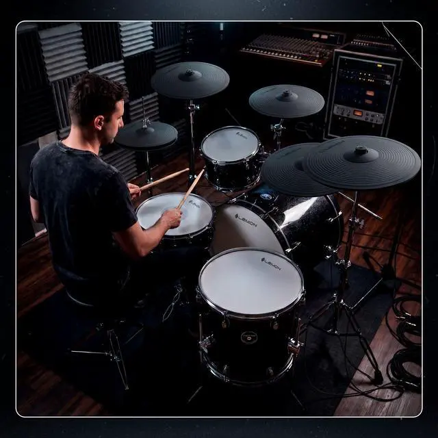 Alt view image 6 of 7 - T950 Electronic Floor Tom - 13"x13" Dual-Zone Mesh Head & Rim Trigger Pad, Acoustic-Style Wood Shell Drum, Adjustable Tension, Works with Most Electronic Drum Modules (TRS), Quiet Practice