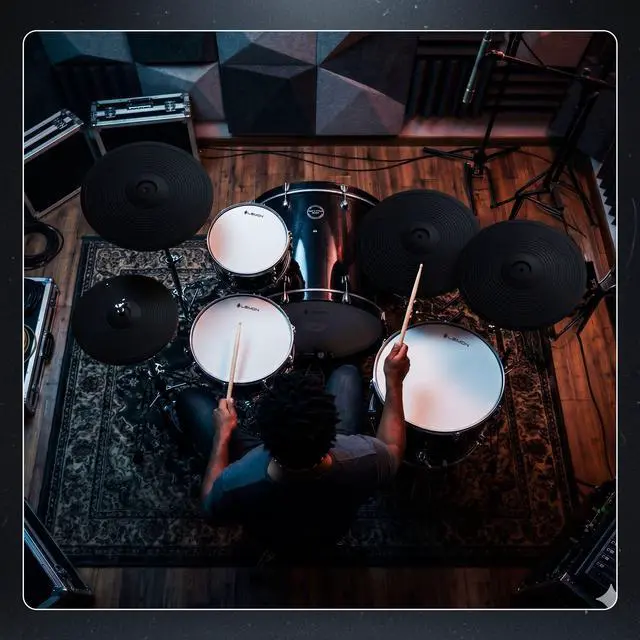 Alt view image 7 of 7 - T950 Electronic Floor Tom - 13"x13" Dual-Zone Mesh Head & Rim Trigger Pad, Acoustic-Style Wood Shell Drum, Adjustable Tension, Works with Most Electronic Drum Modules (TRS), Quiet Practice